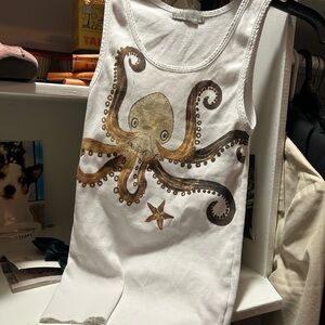 Octopus Print White Tank Top